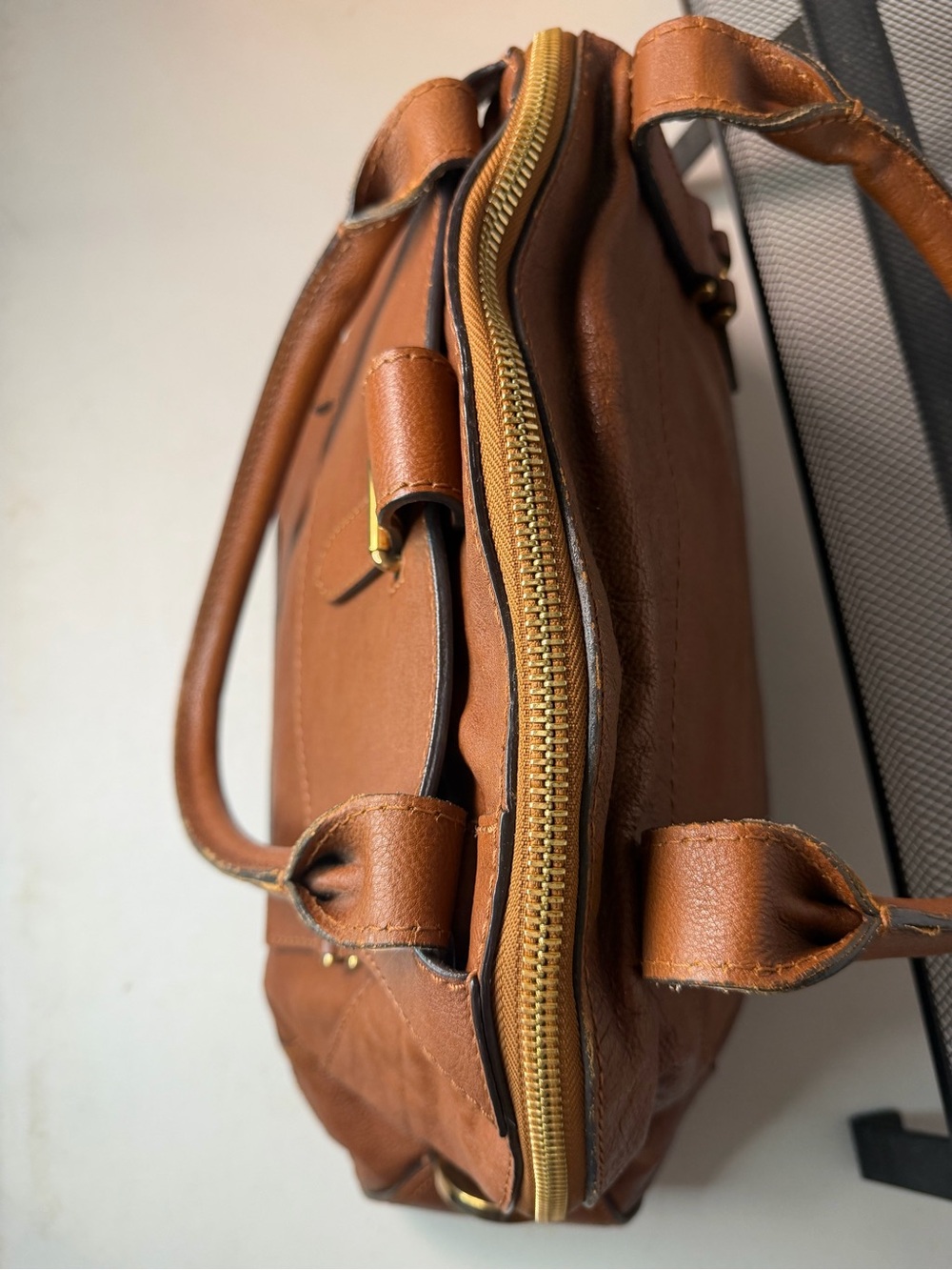 Chloé Georgia Dome Bag Cognac Brown Leather Shoulder Tote - Picture 12 of 16